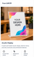 Personalised clear acrylic tabletop display sign