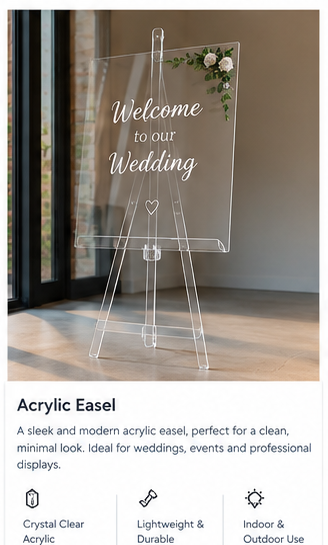 Clear acrylic easel display stand