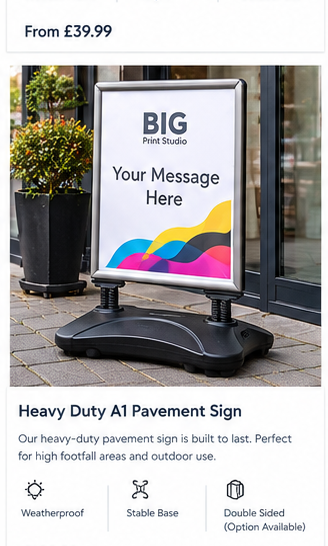 Heavy duty A1 pavement poster sign