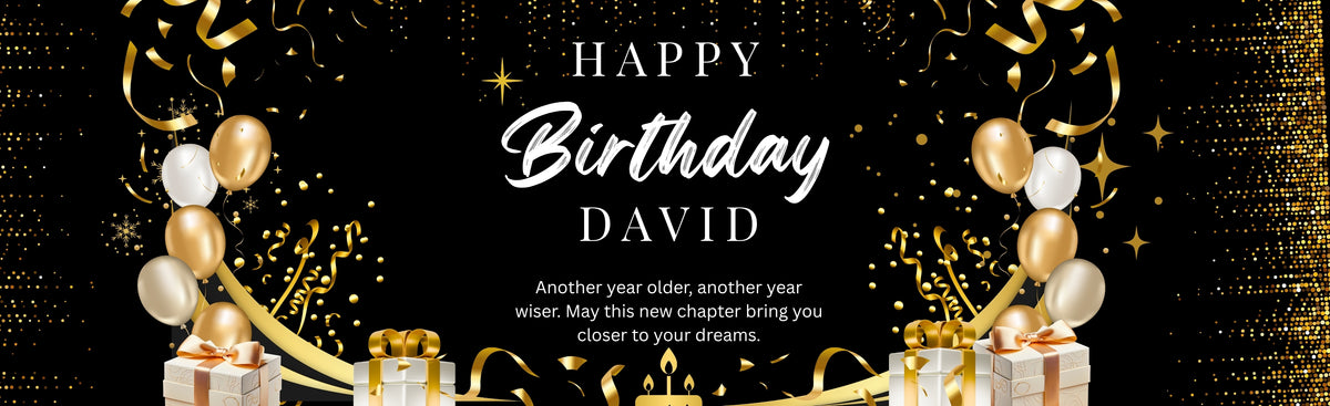 Black White & Gold Modern Birthday Banner – Personalised