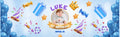 Blue 3D Illustrated 1st Birthday Banner – Personalised