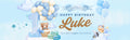 Blue & Brown Watercolour 1st Birthday Banner – Personalised