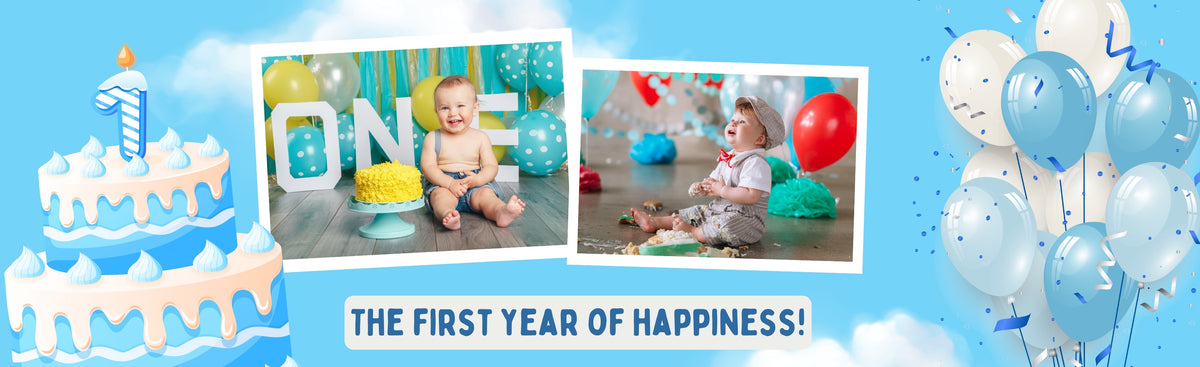 Blue & Red 1st Birthday Banner – Personalised