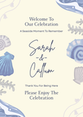 Blue and beige personalised wedding welcome board design