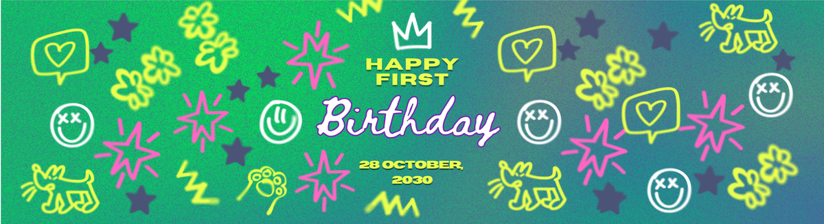 Bright green personalised first birthday paper banner design