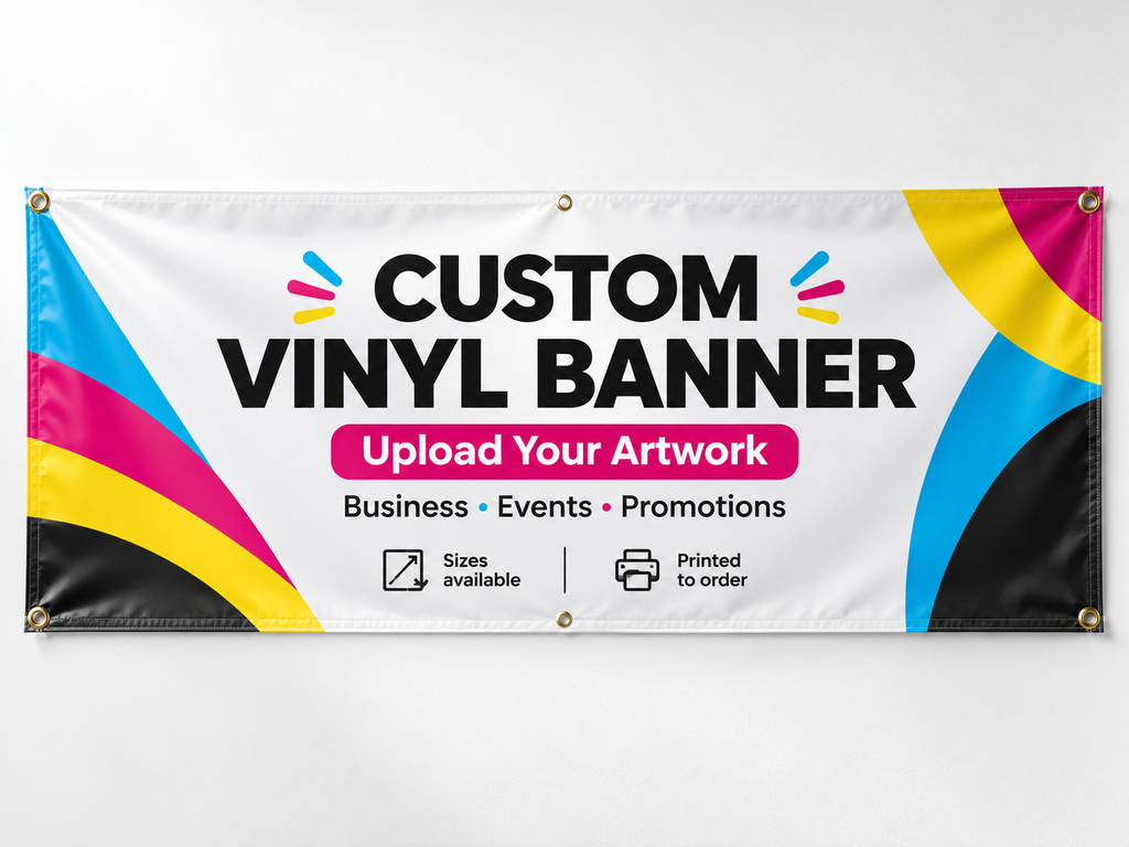 Custom vinyl banner printing mockup with eyelets