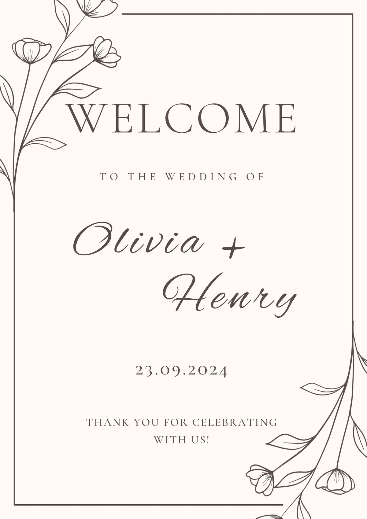 Elegant Minimalist Floral Wedding Welcome Board – Personalised