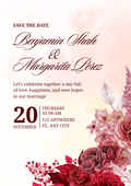 Red Watercolour Floral Wedding Invitation Cards – Personalised