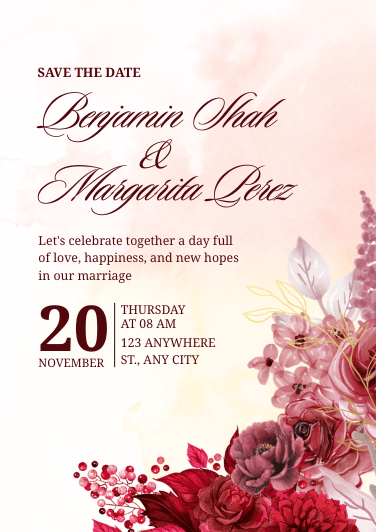 Red Watercolour Floral Wedding Invitation Cards – Personalised