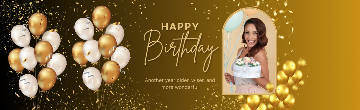 Gold Elegant Happy Birthday Banner – Personalised