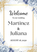 Gold White & Blue Elegant Floral Wedding Welcome Board – Personalised