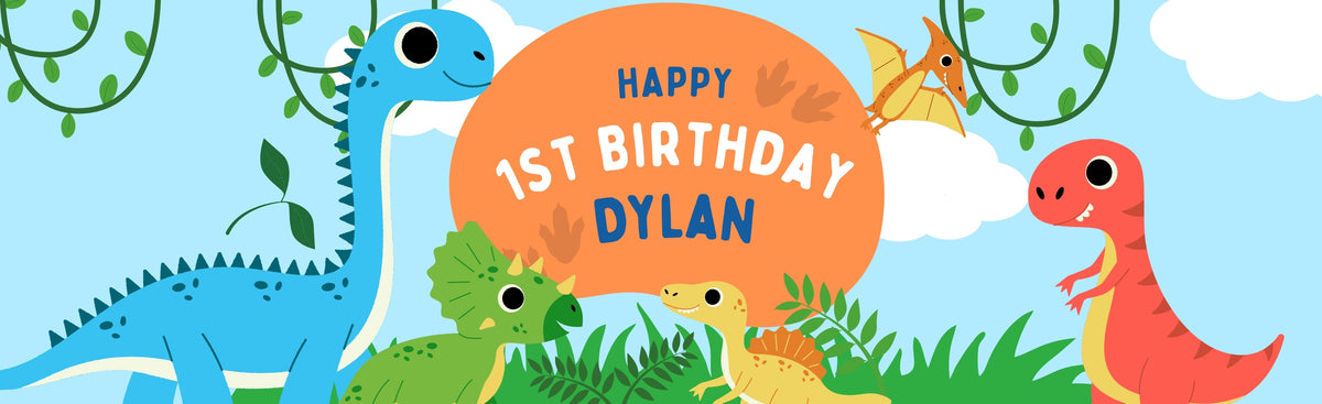 Green & Blue Dinosaur 1st Birthday Banner – Personalised