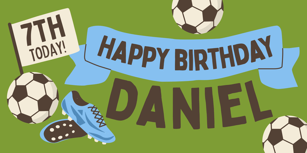 Green & Blue Football Birthday Banner – Personalised