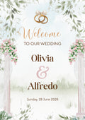 Green and pink watercolour personalised wedding welcome board