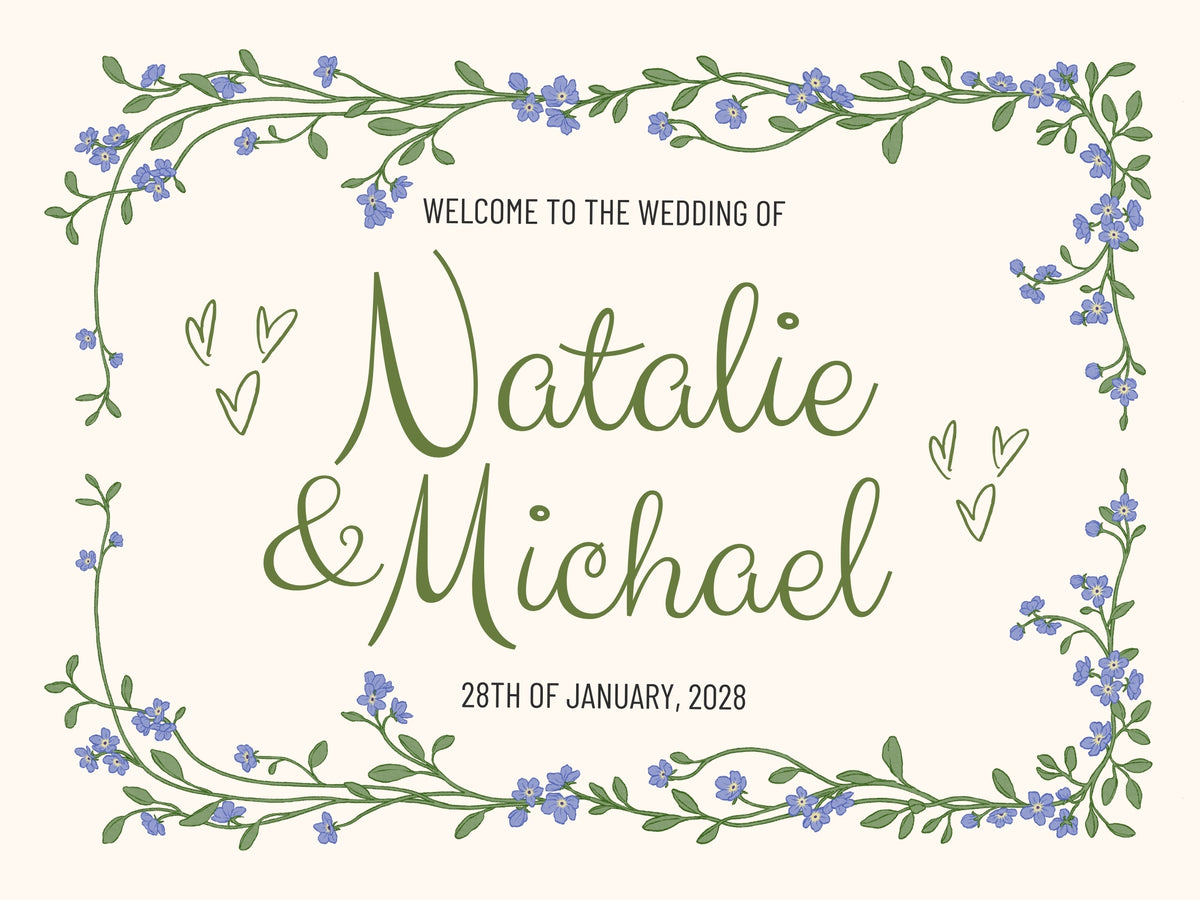 Green & Purple Floral Wedding Welcome Board – Personalised