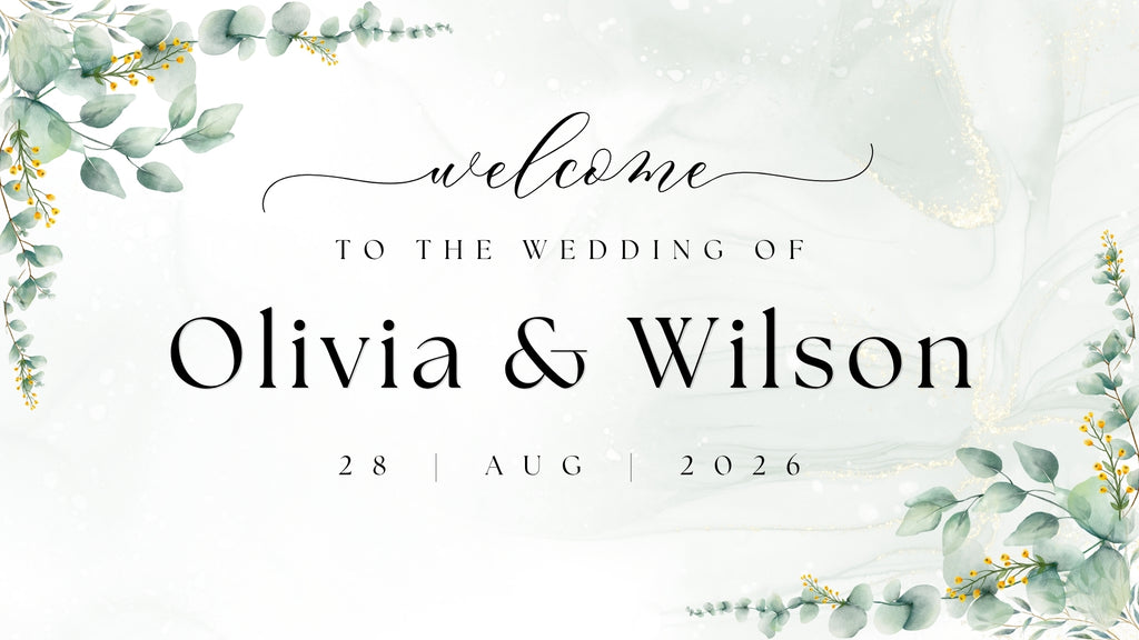 Green & White Watercolour Floral Wedding Welcome Board – Personalised