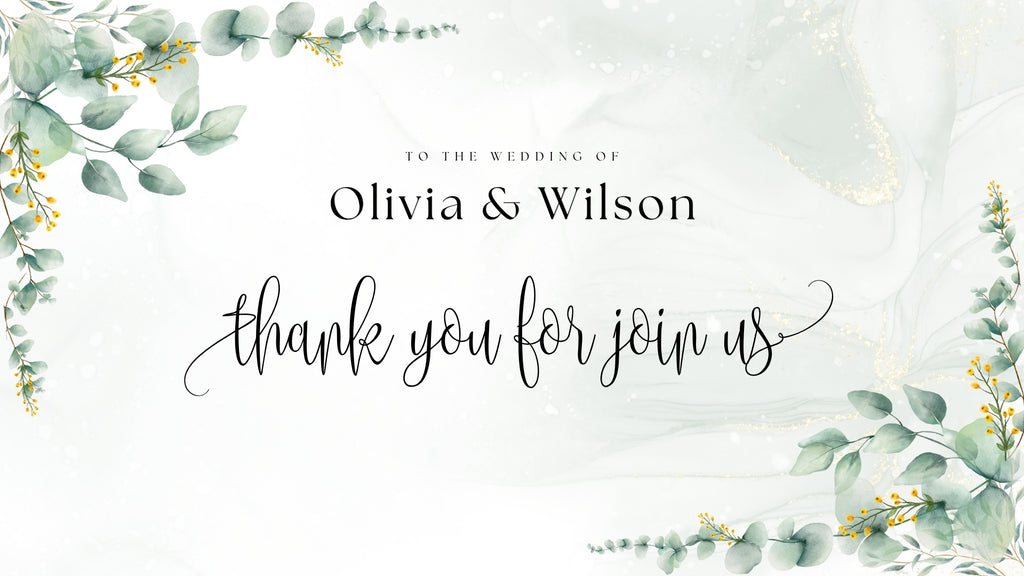 Green and white watercolour floral wedding welcome board image 10