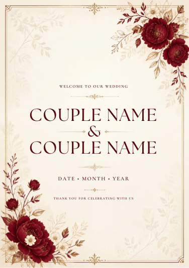 Burgundy Cream Katb Kitab clean editable welcome board design
