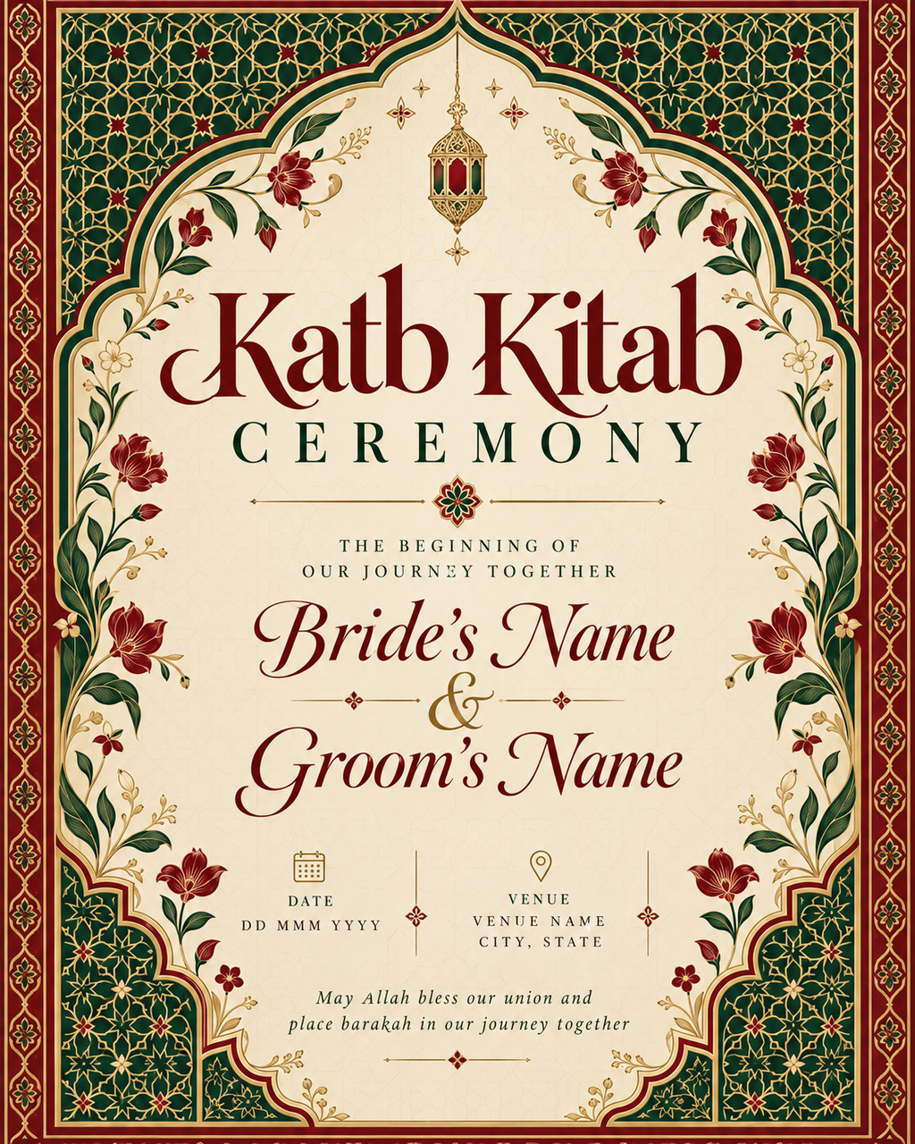 Traditional Red Green Gold Katb Kitab Ceremony Poster clean design