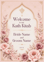 Dusty Pink Floral editable Katb Kitab welcome board design
