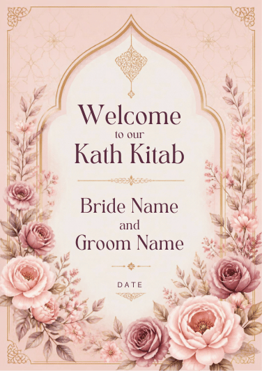 Dusty Pink Floral editable Katb Kitab welcome board design
