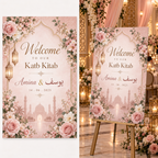 Dusty Pink Floral Katb Kitab welcome board on display