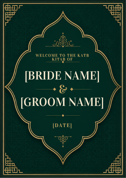 High resolution editable Katb Kitab Emerald Gold welcome board design