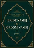 High resolution editable Katb Kitab Emerald Gold welcome board design
