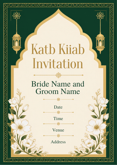 Green Cream Gold editable Katb Kitab invitation design