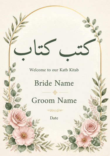 Green Pink Watercolour editable Katb Kitab welcome board design