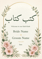Green Pink Watercolour editable Katb Kitab welcome board design