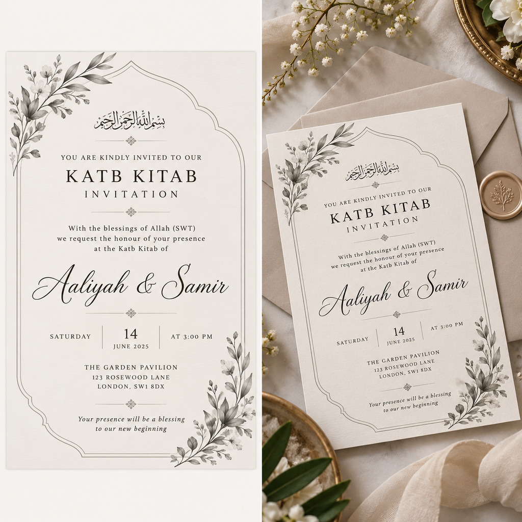Grey Black Minimal Katb Kitab invitation display mockup