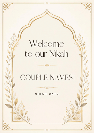Ivory Gold Arch Katb Kitab clean editable welcome board design