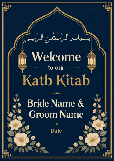 Navy Gold editable Katb Kitab welcome board design