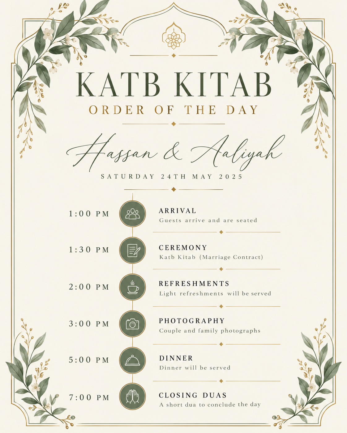Sage Gold Katb Kitab Order of the Day clean design