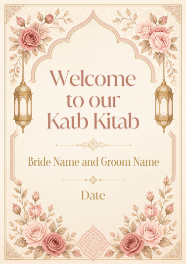 Pink Beige editable Katb Kitab welcome board design