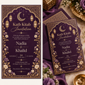 Purple Gold Katb Kitab invitation display mockup