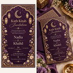 Purple Gold Katb Kitab invitation display mockup