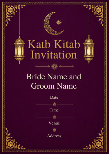 Purple Gold editable Katb Kitab invitation design