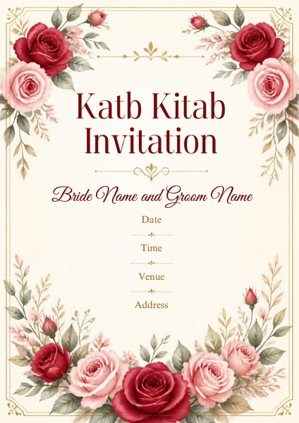 High resolution editable Katb Kitab Red Watercolour invitation design