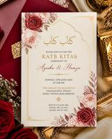 Red Watercolour Floral Katb Kitab invitation display mockup