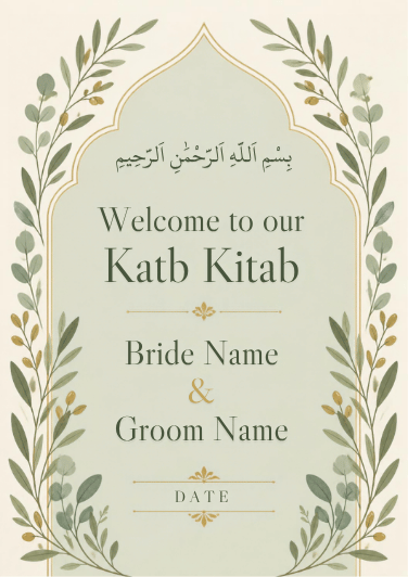 Sage Gold editable Katb Kitab welcome board design