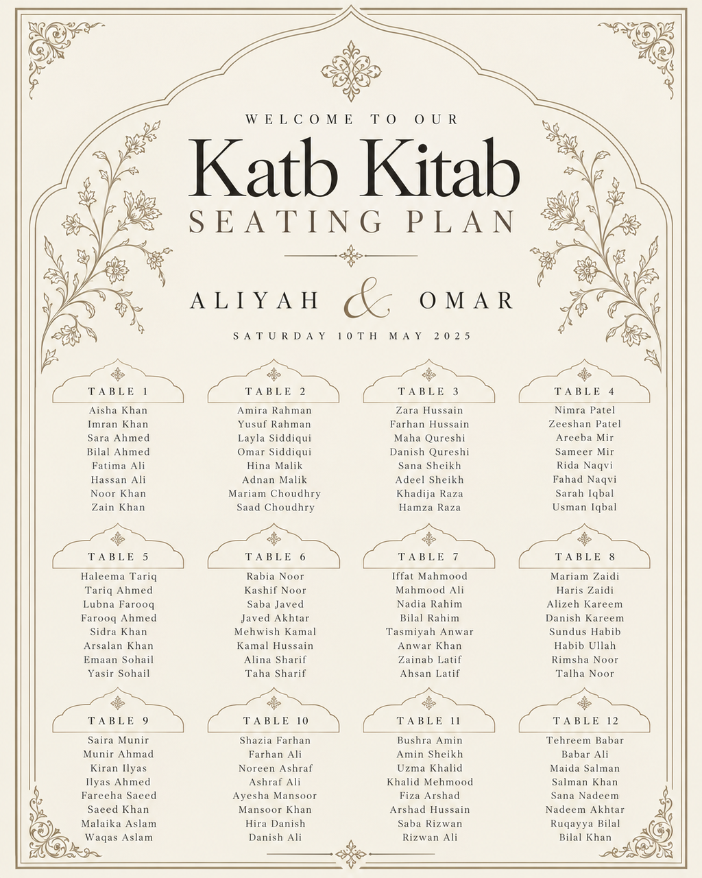 Classic Beige Katb Kitab Seating Plan clean design
