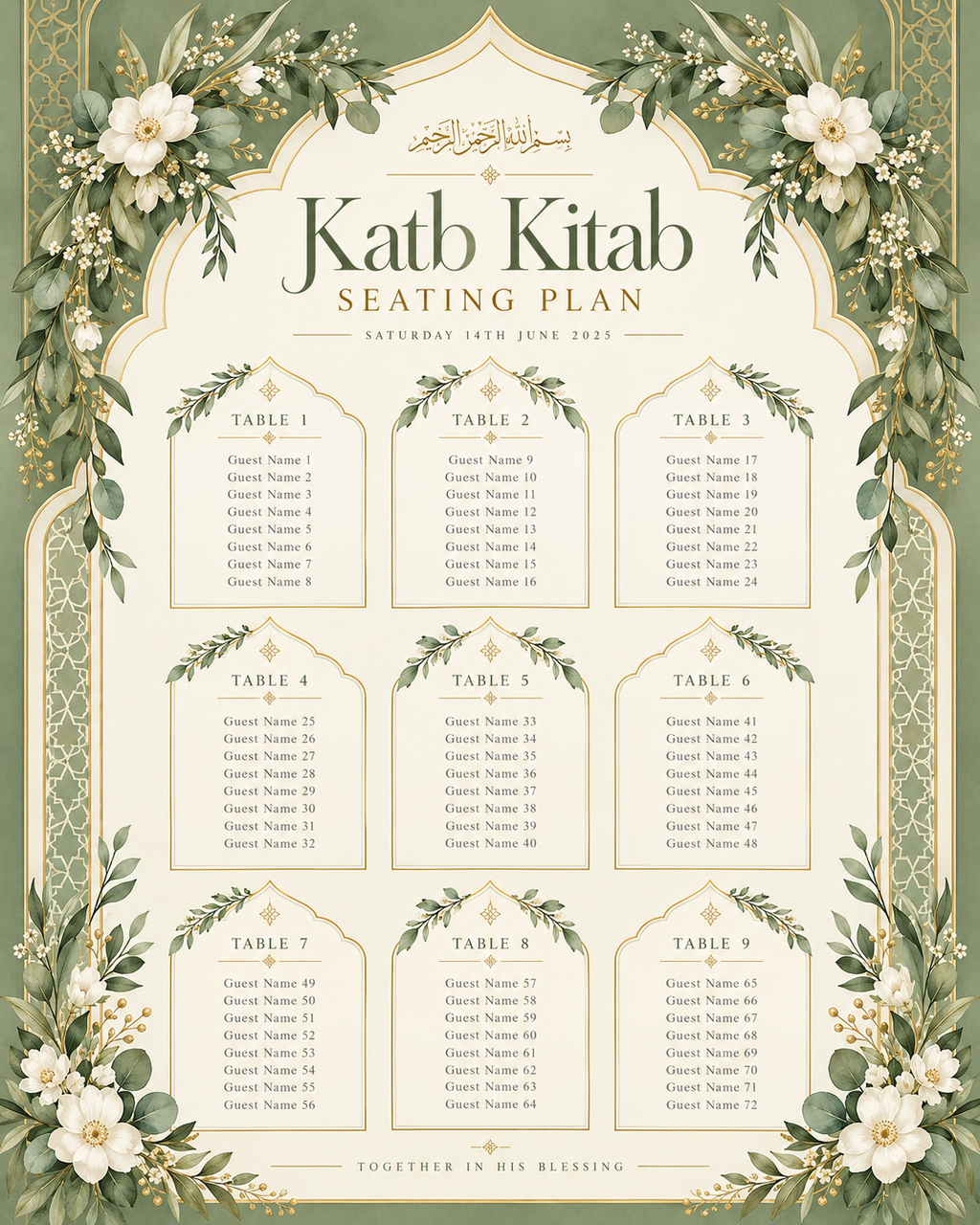 Sage Greenery Katb Kitab Seating Plan clean design
