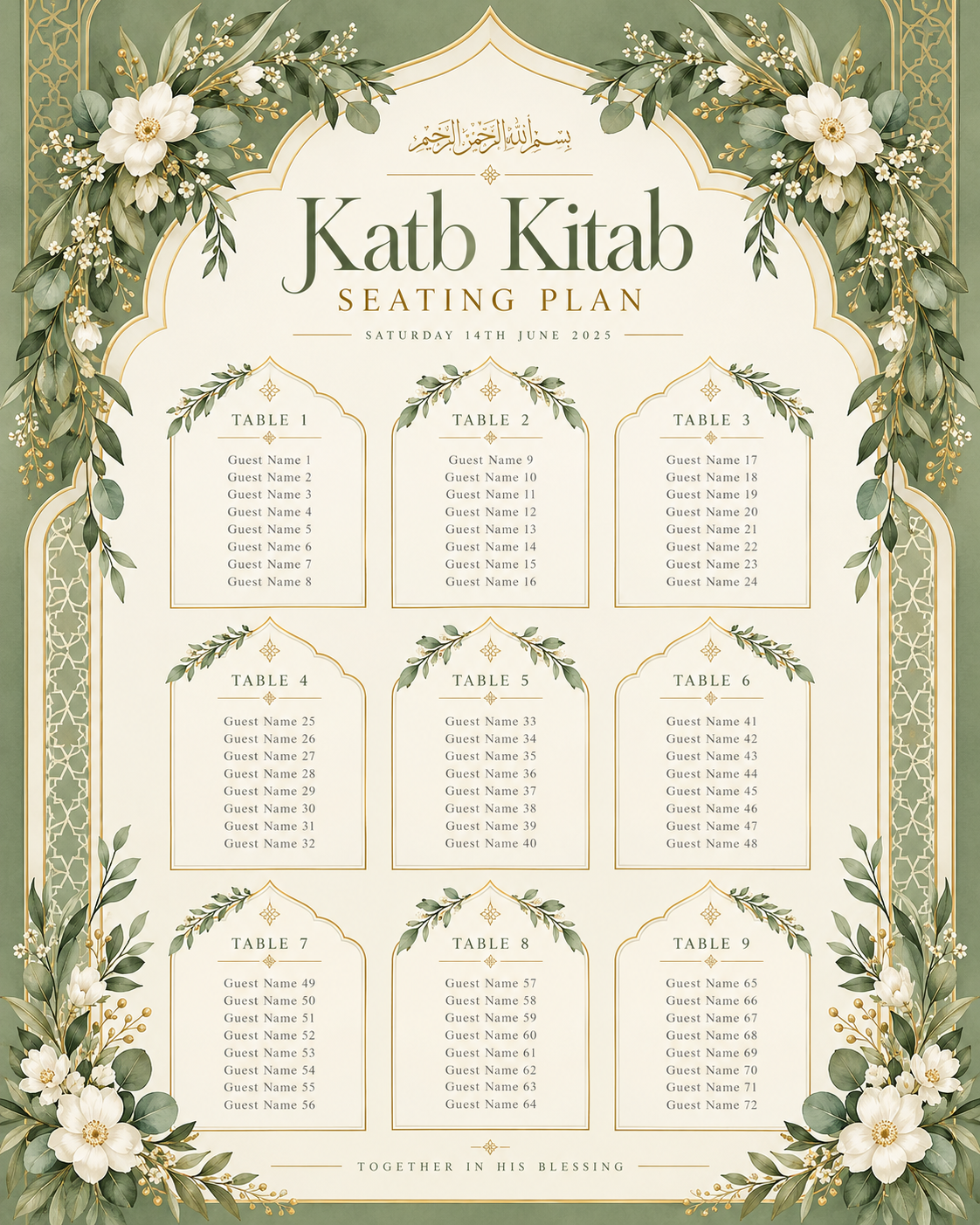 Sage Greenery Katb Kitab Seating Plan clean design
