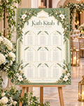 Sage Greenery Katb Kitab Seating Plan displayed on an easel at a wedding venue