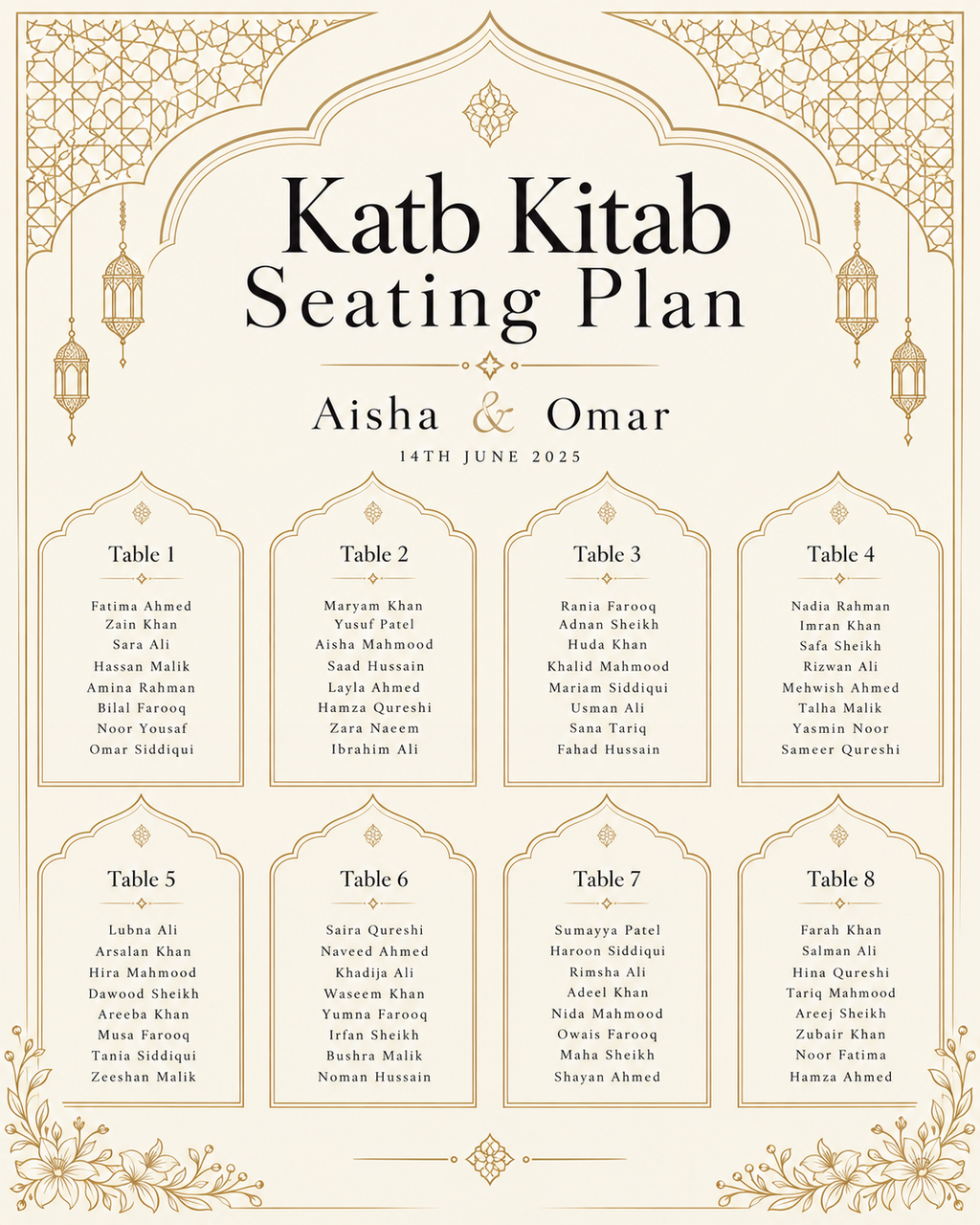 Ivory Gold Katb Kitab Seating Plan clean design