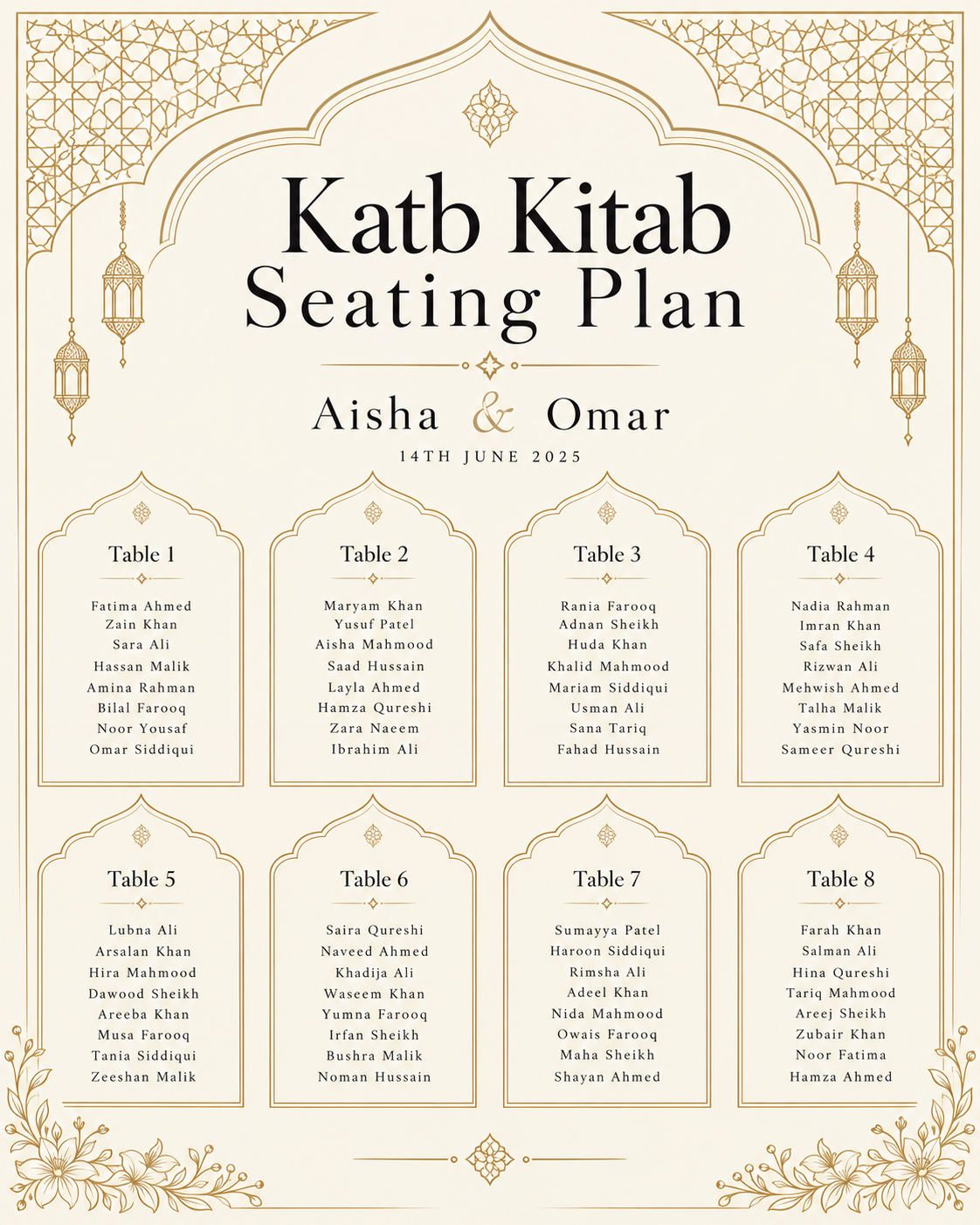 Ivory Gold Katb Kitab Seating Plan clean design