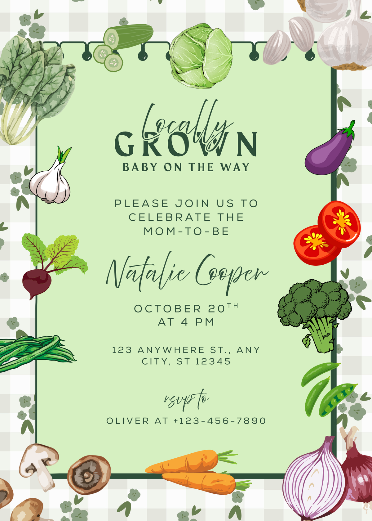 Green vegetable themed personalised baby shower welcome board design