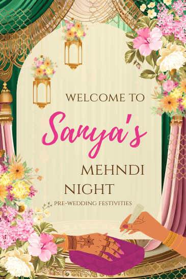 Pink and cream floral Mehndi invitation design